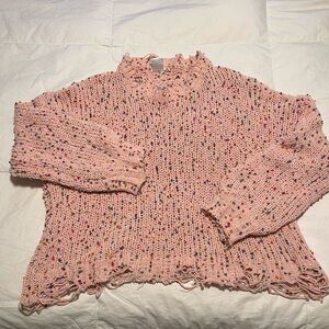 Main Strip Women’s Large Pink Multicolor Knit Distressed Sweater